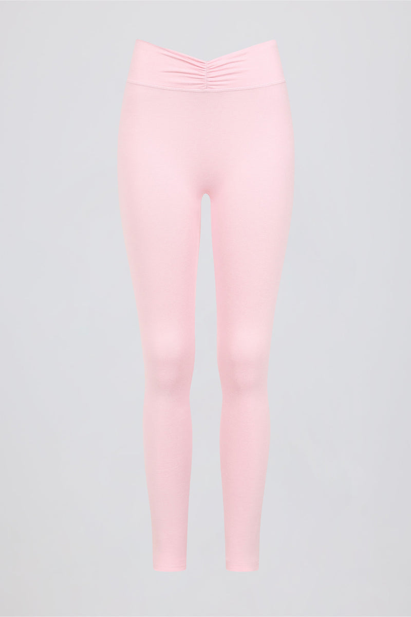 Ruched Mid-Rise Leggings in Pale Pink Marl