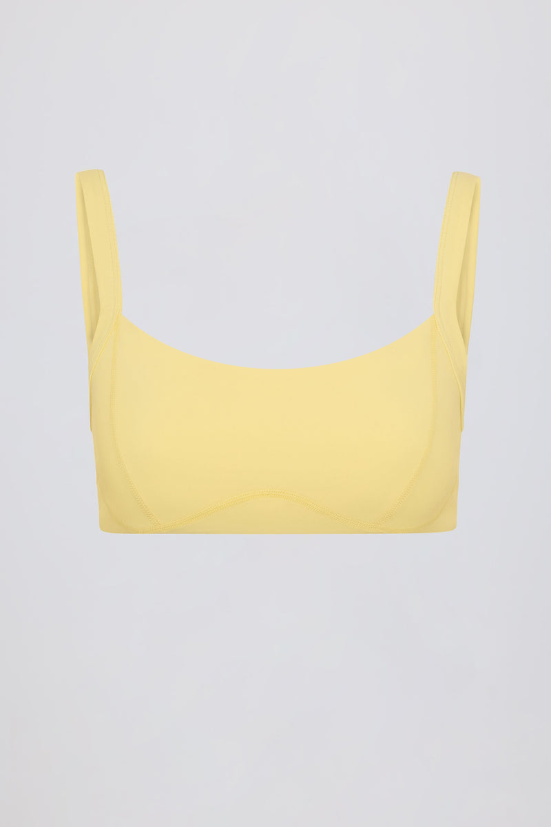 Soft Active Contrast-Trim Sports Bra in Lemon