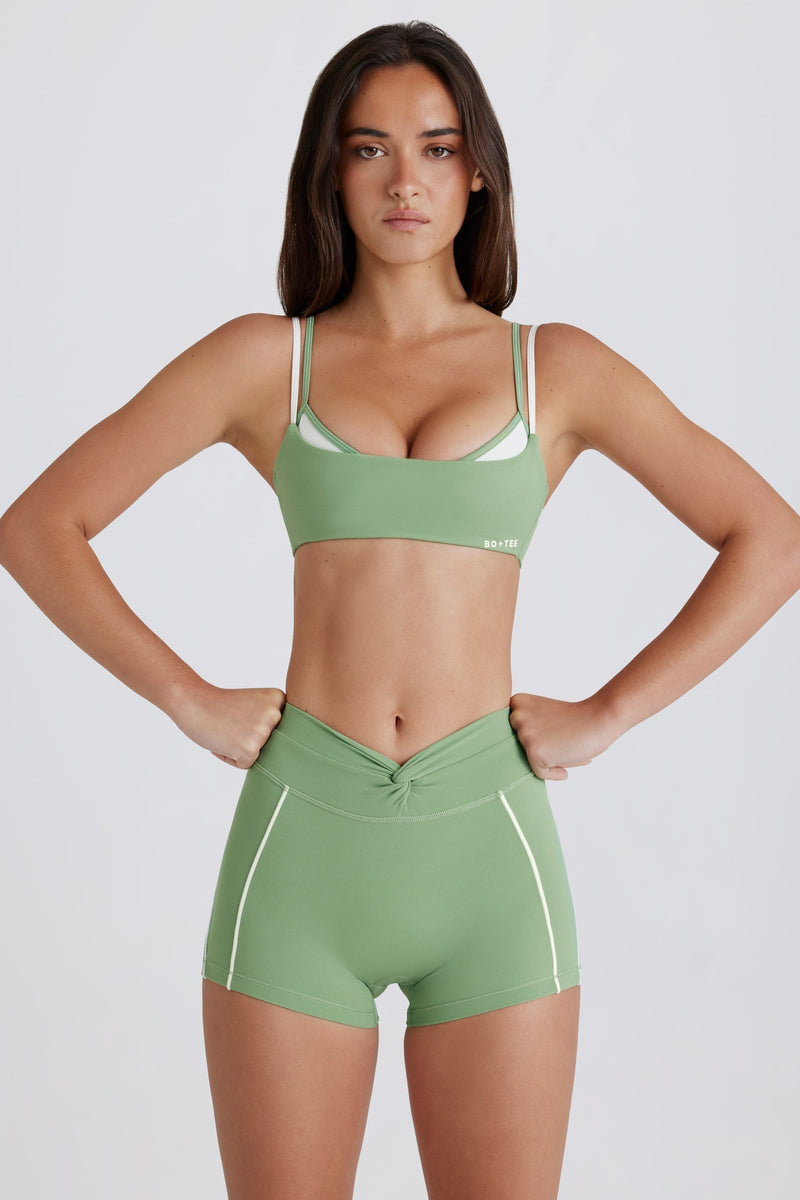Soft Active Twist-Front Mini Shorts in Green