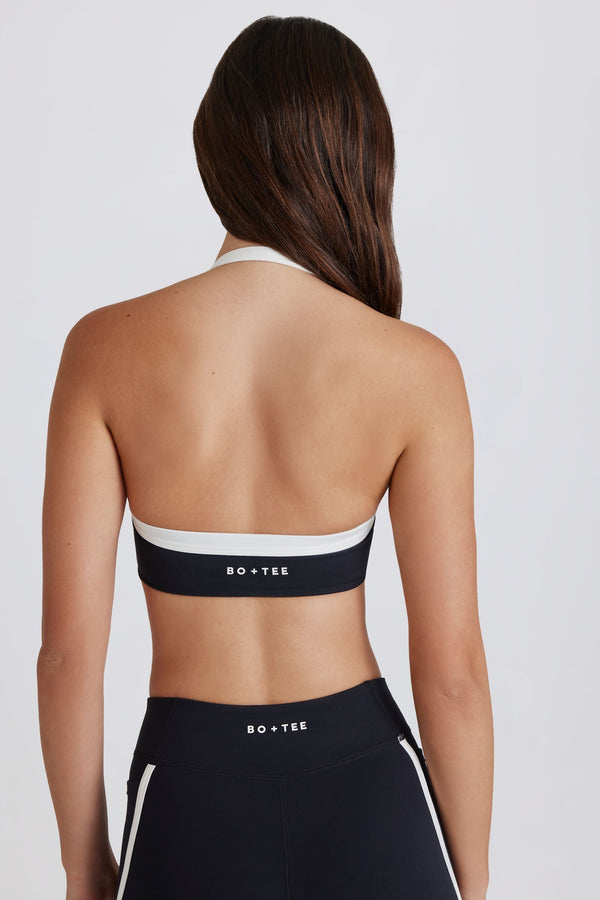 Soft Active Twist-Front Halterneck Sports Bra in Black