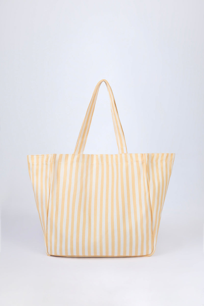 Oversized Canvas Tote Bag in Lemon Yellow Stripe