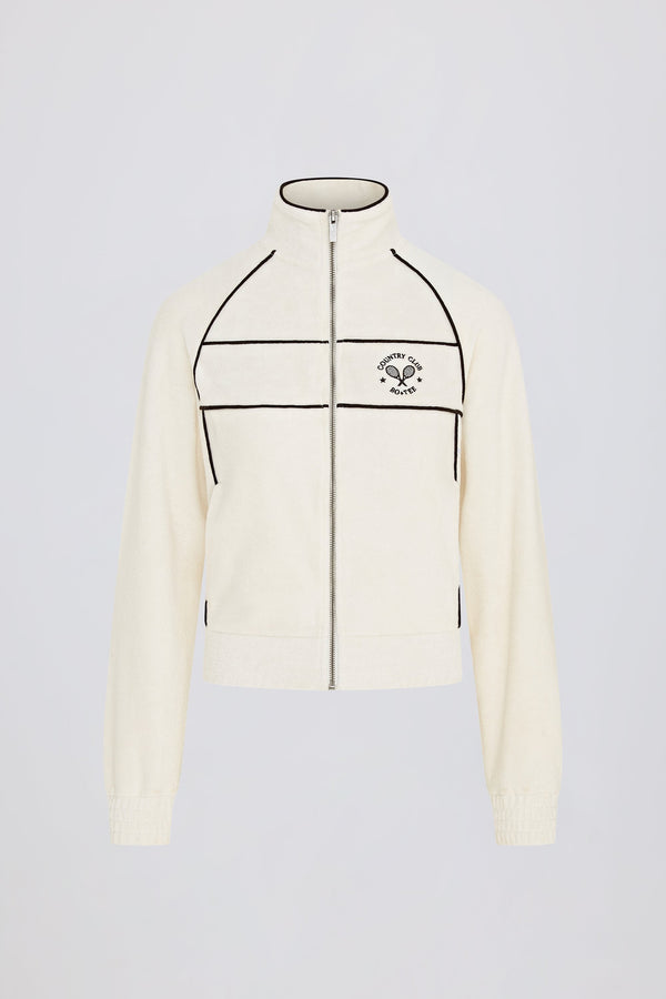 Terry Towelling Zip-Up Cropped Sweatshirt in Ivory