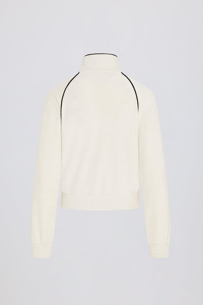 Terry Towelling Zip-Up Cropped Sweatshirt in Ivory