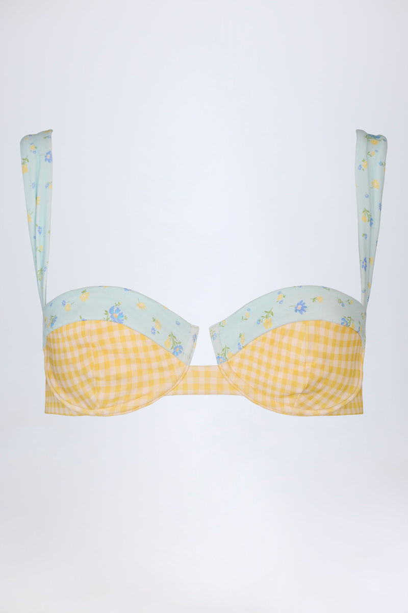 Underwired Balconette Bikini Top in Yellow Gingham