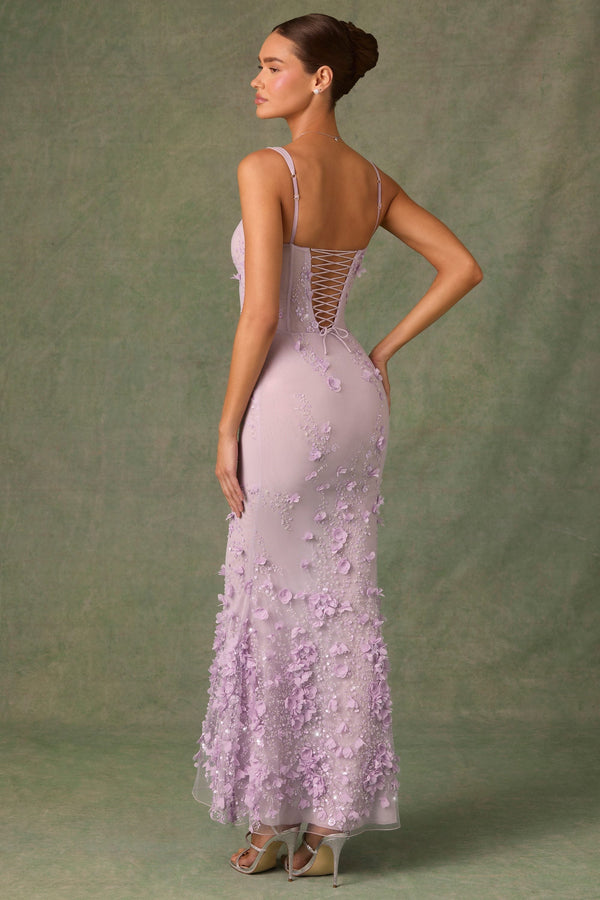 Embellished Fishtail Corset Gown in Lilac
